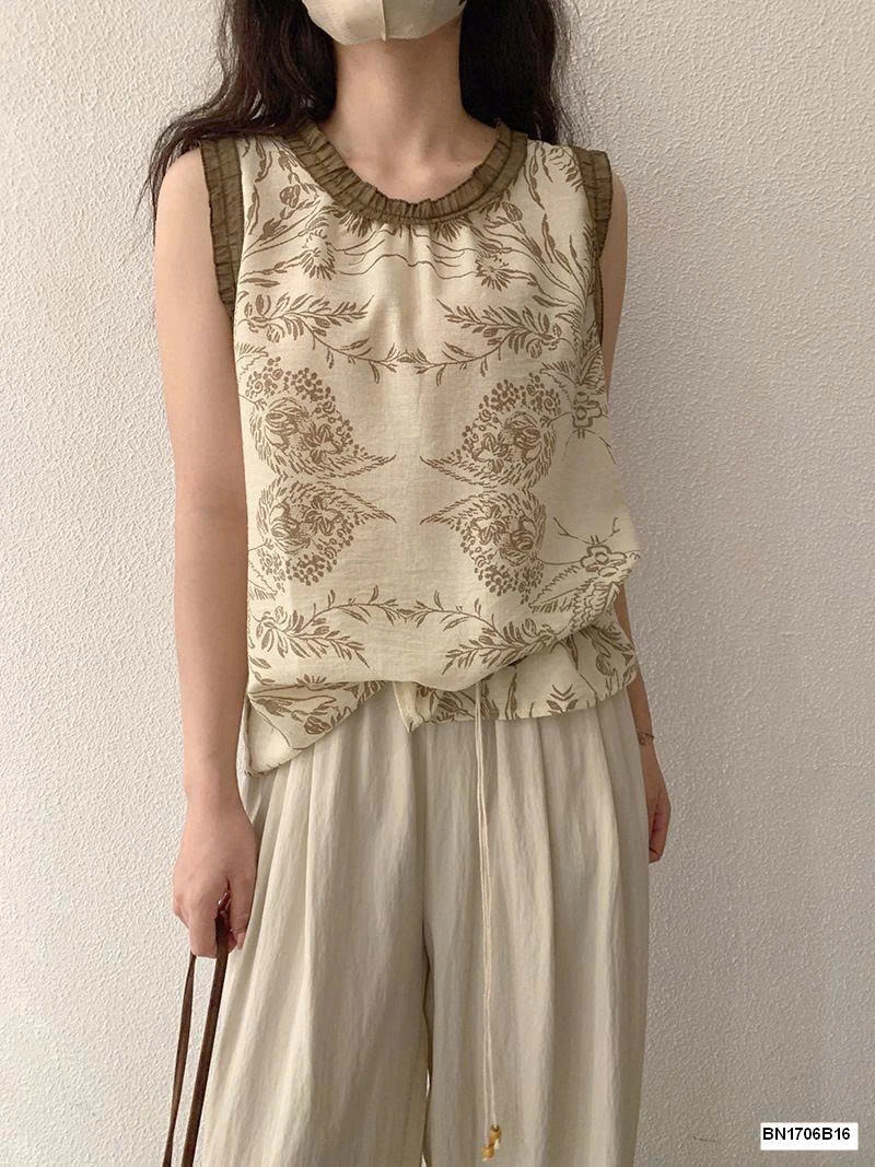 ÁO SÁT NÁCH HỌA TIẾT HOA LÁ MÙA HÈ