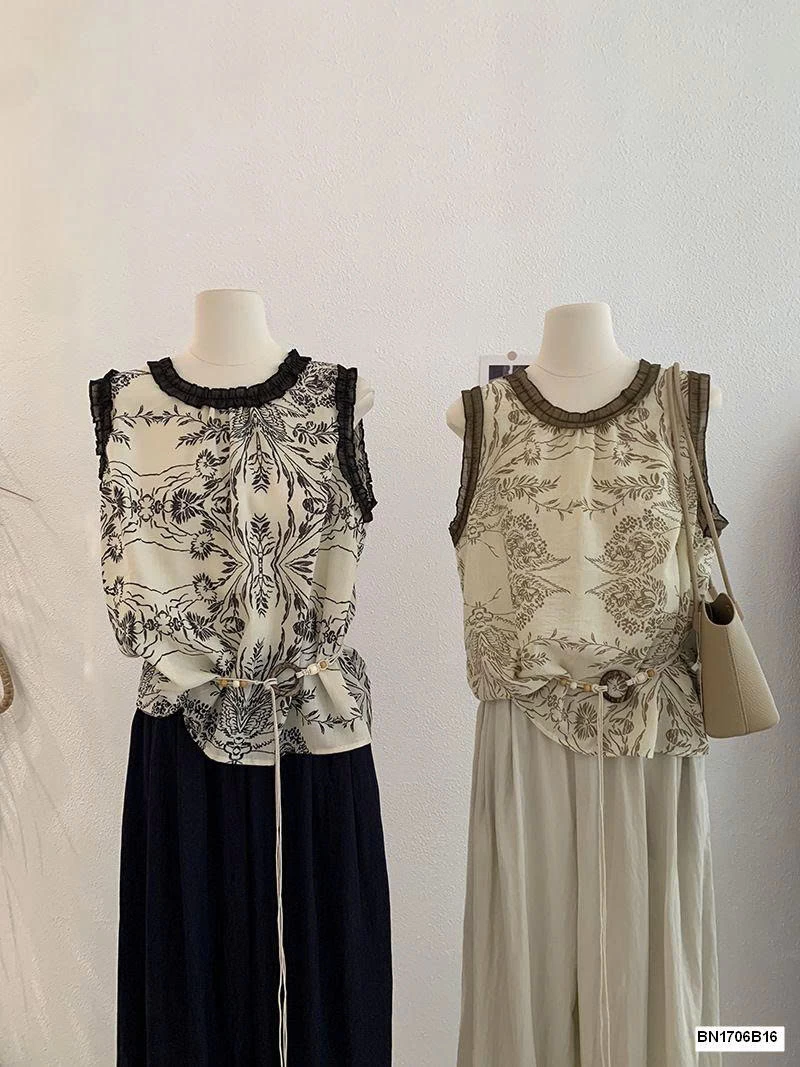 ÁO SÁT NÁCH HỌA TIẾT HOA LÁ MÙA HÈ