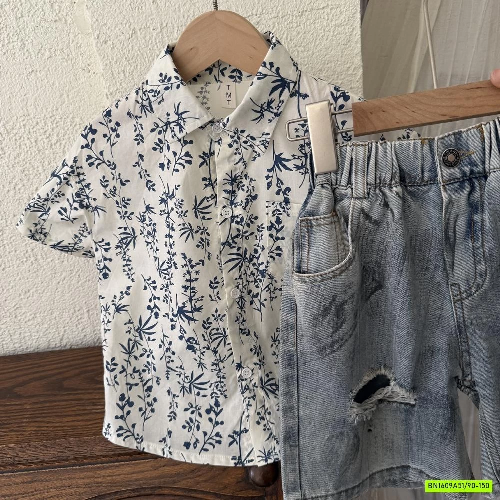 SƠ MI TRẮNG HOA XANH