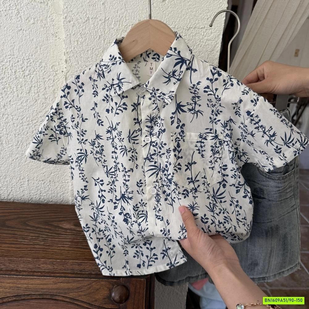 SƠ MI TRẮNG HOA XANH