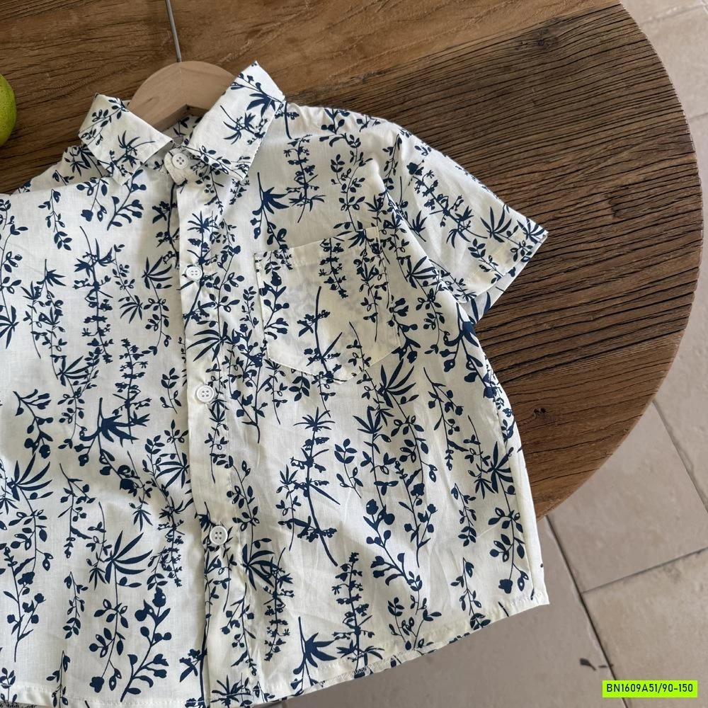 SƠ MI TRẮNG HOA XANH