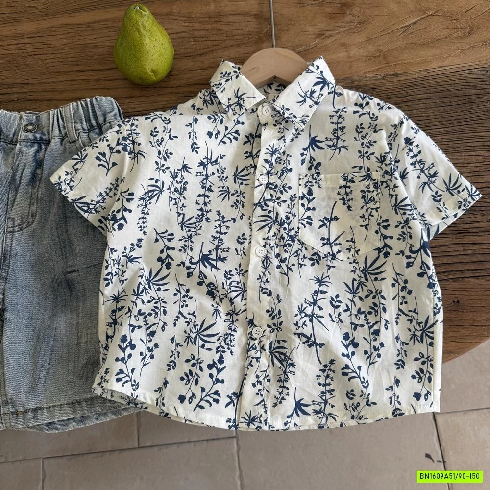 SƠ MI TRẮNG HOA XANH