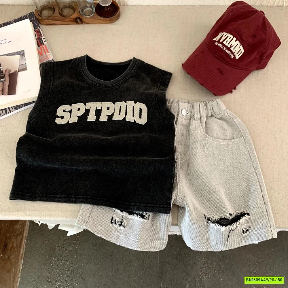 SET ÁO ĐEN BẠC THÊU CHỮ MIX SHORT JEANS