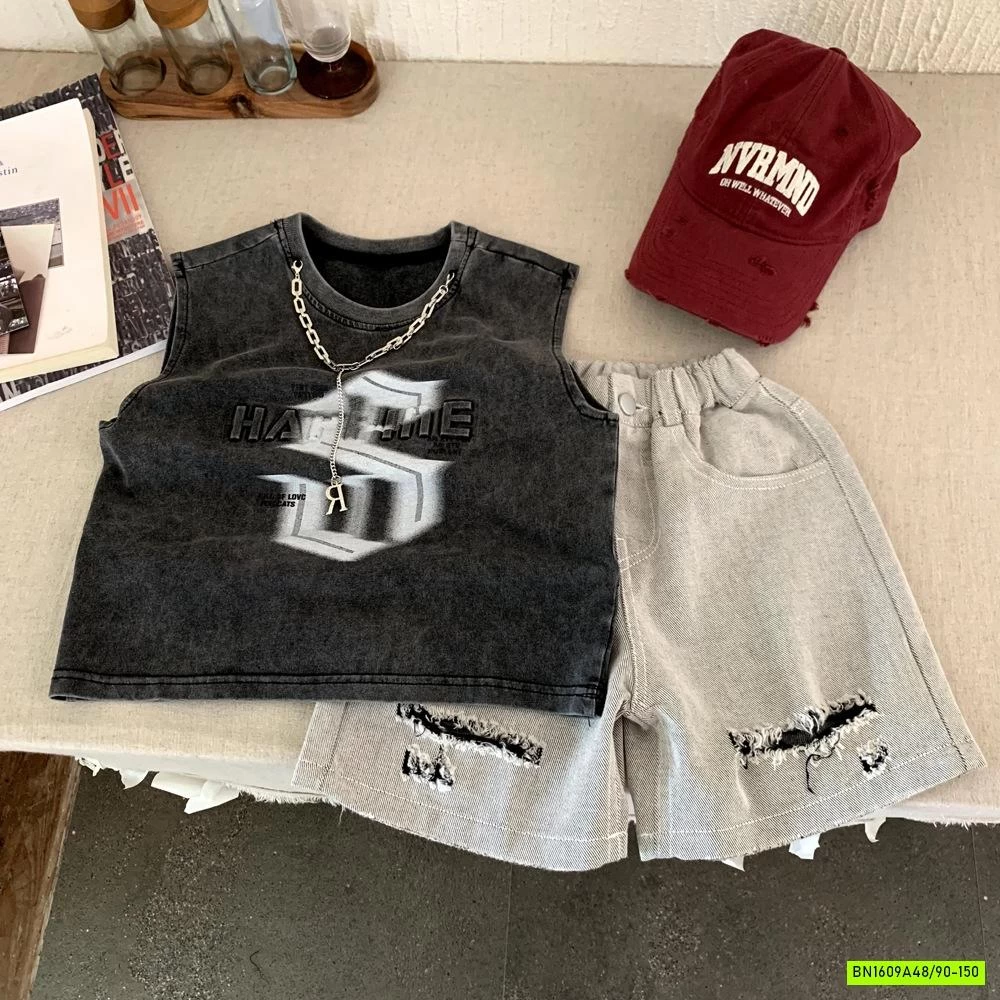 SET ÁO THUN BẠC MÀU + SHORT JEANS RÁCH