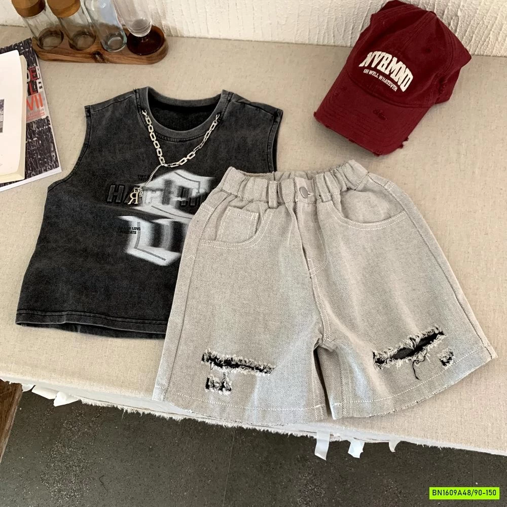 SET ÁO THUN BẠC MÀU + SHORT JEANS RÁCH