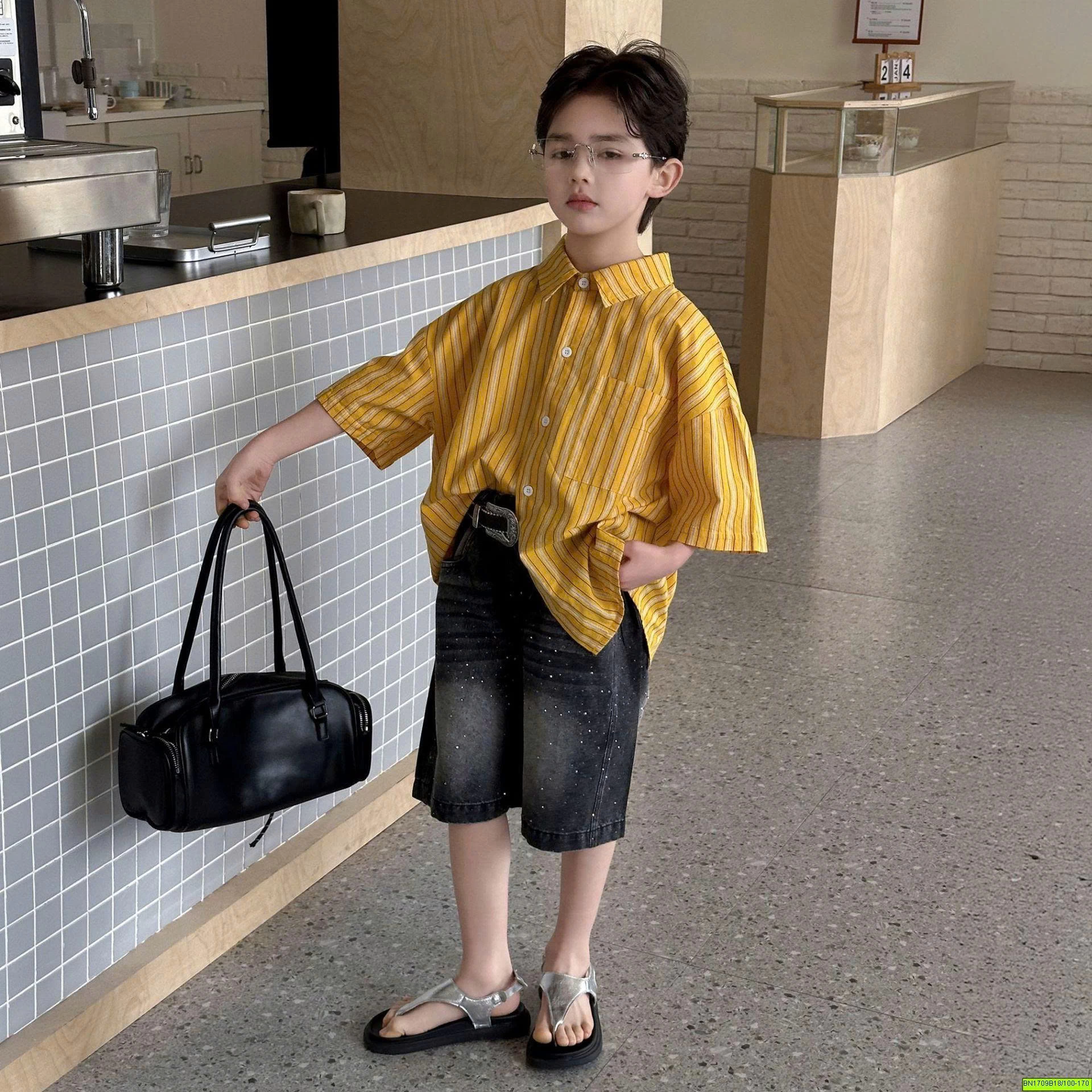 ÁO SƠ MI SỌC VÀNG NGẮN TAY