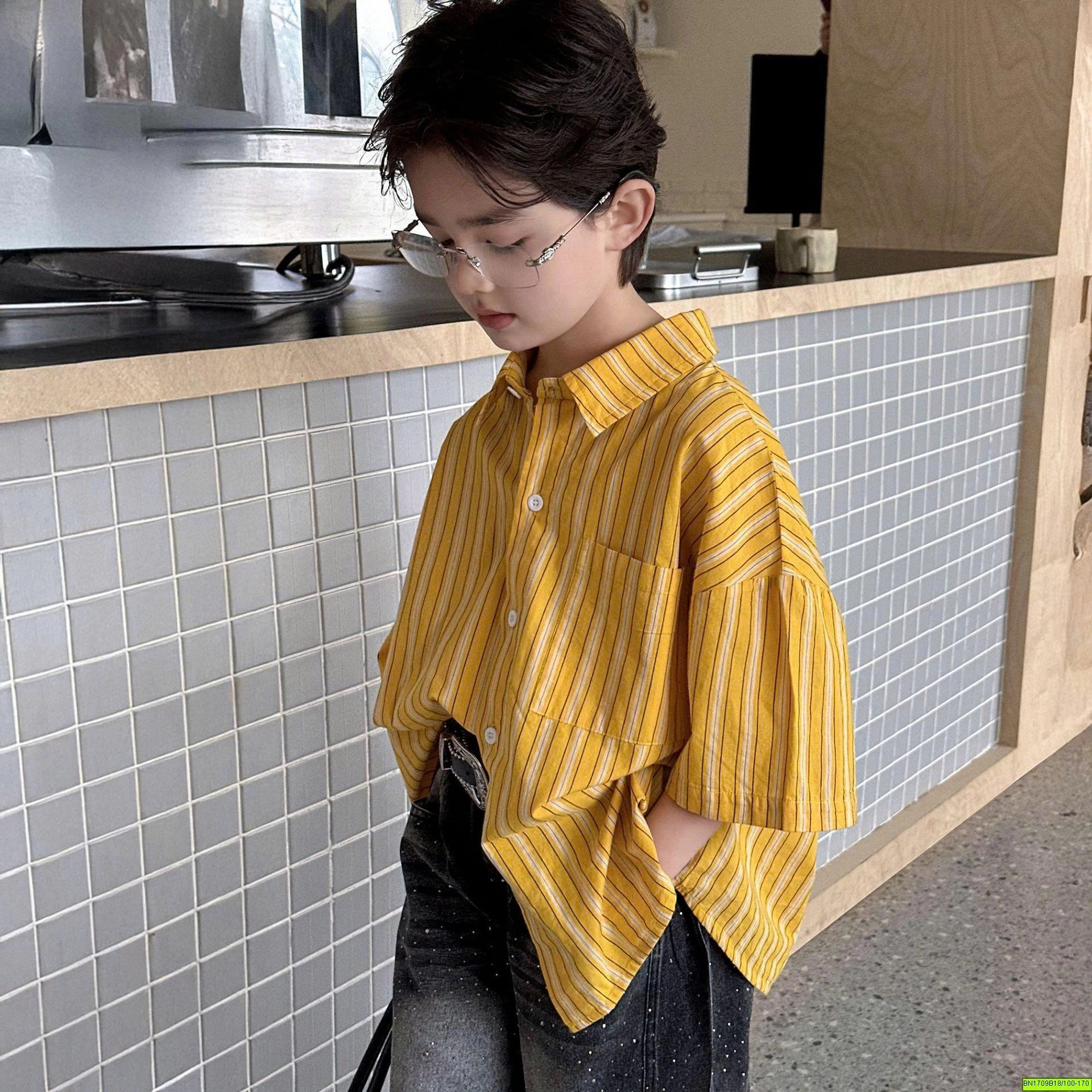 ÁO SƠ MI SỌC VÀNG NGẮN TAY