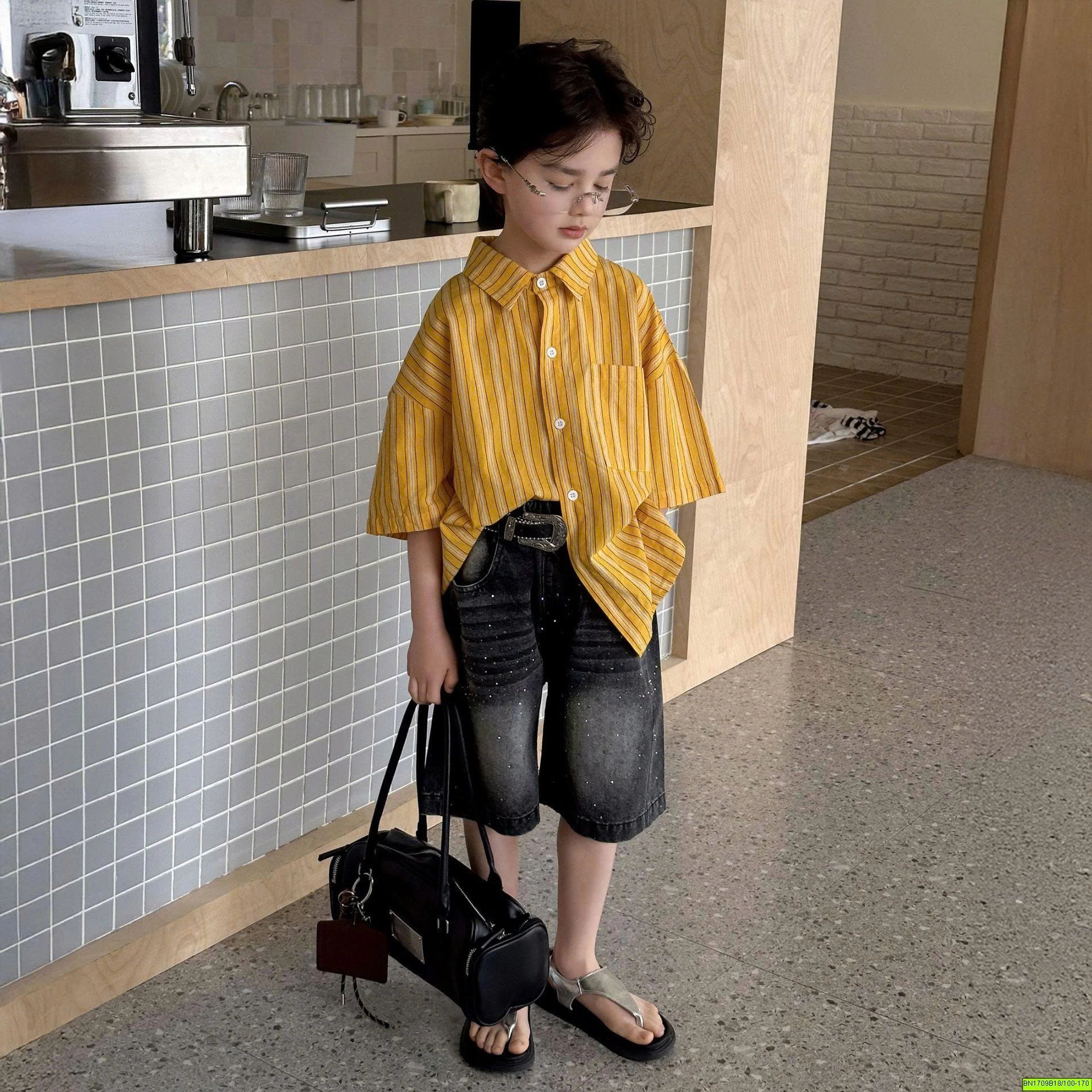 ÁO SƠ MI SỌC VÀNG NGẮN TAY