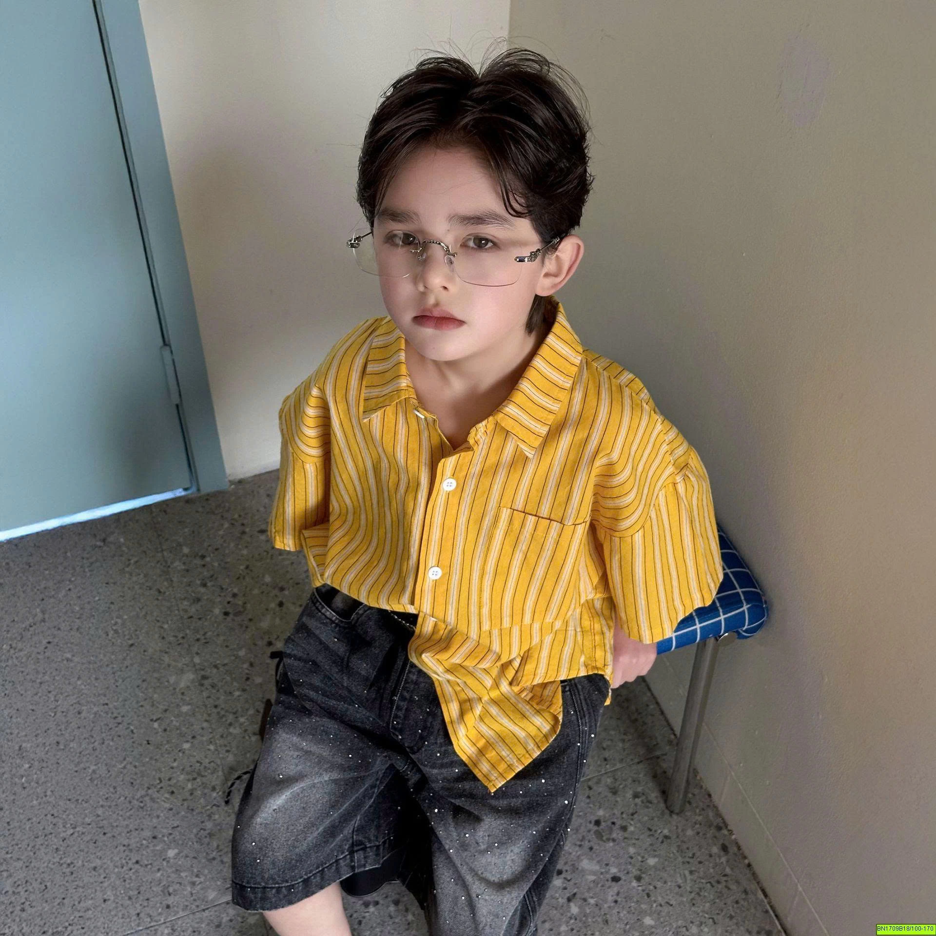 ÁO SƠ MI SỌC VÀNG NGẮN TAY