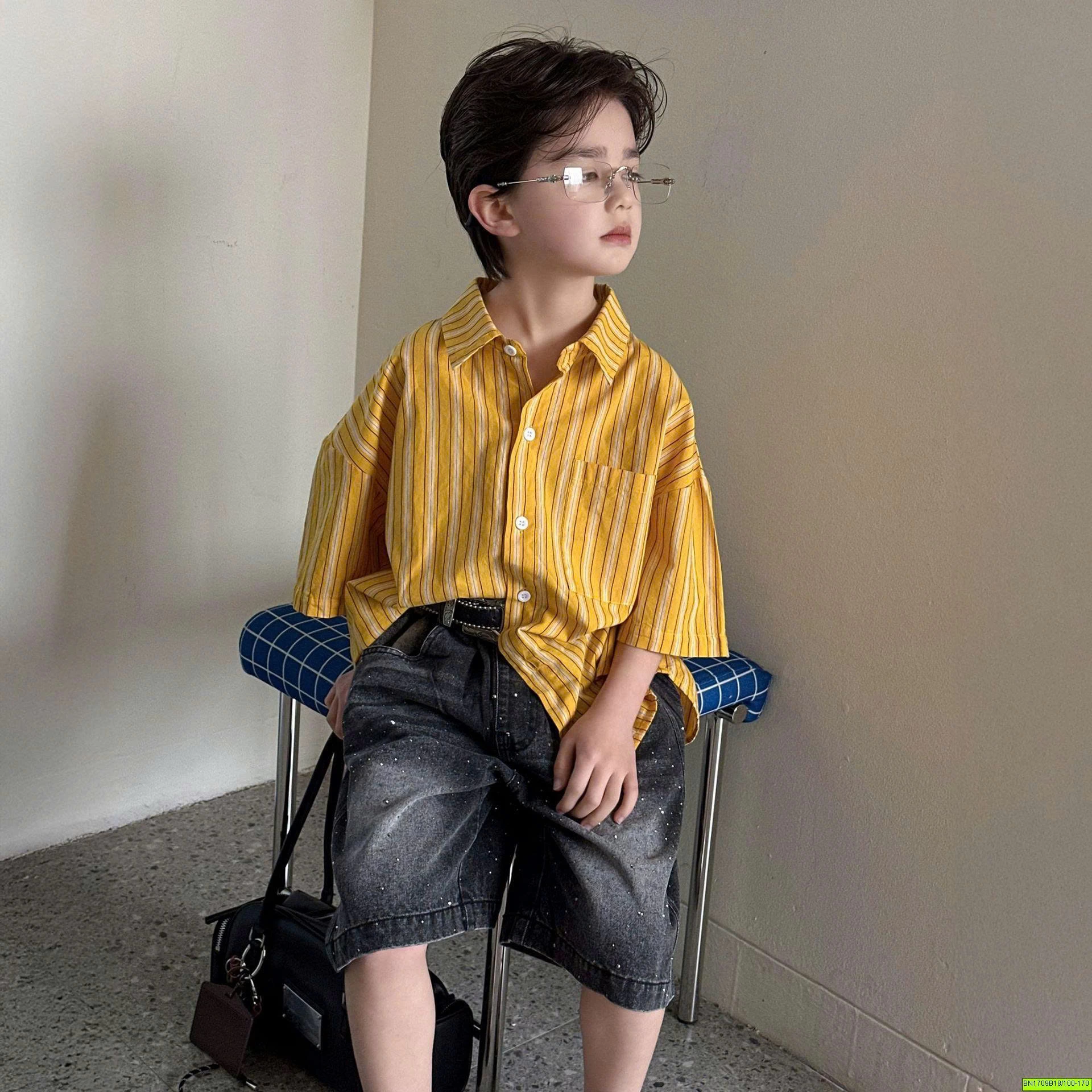 ÁO SƠ MI SỌC VÀNG NGẮN TAY