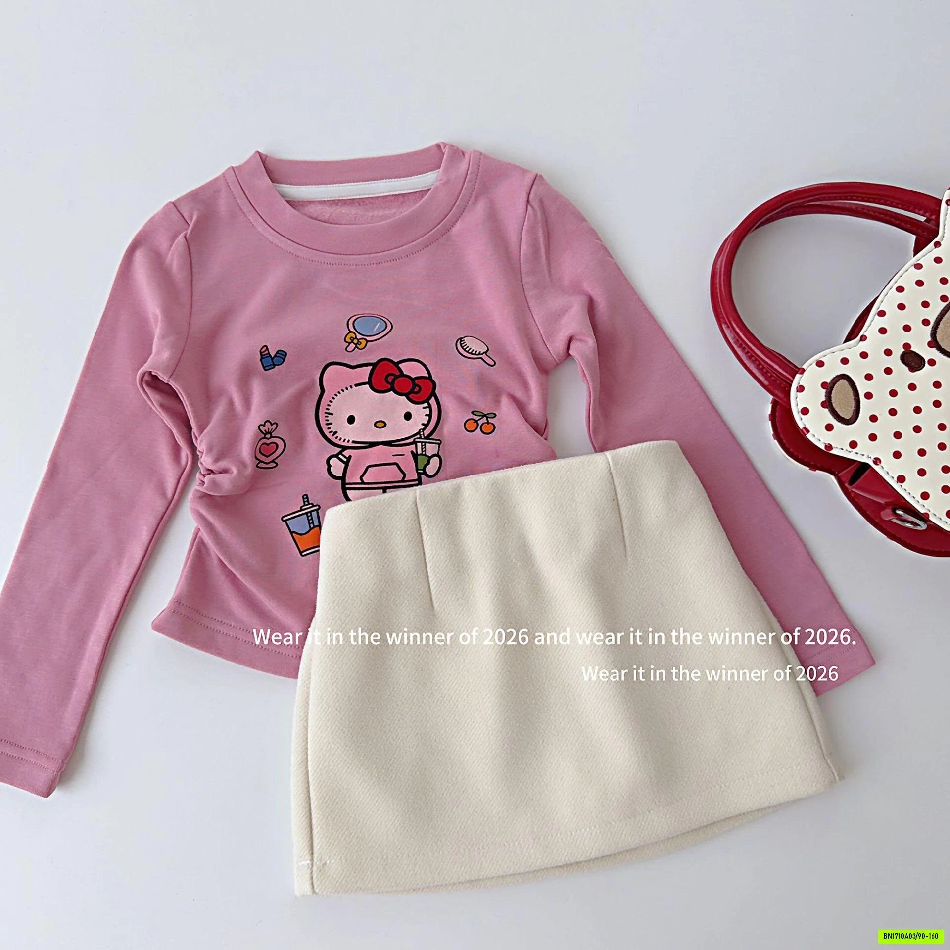 ÁO THUN HỒNG KITTY RÍT EO T&QKIDS
