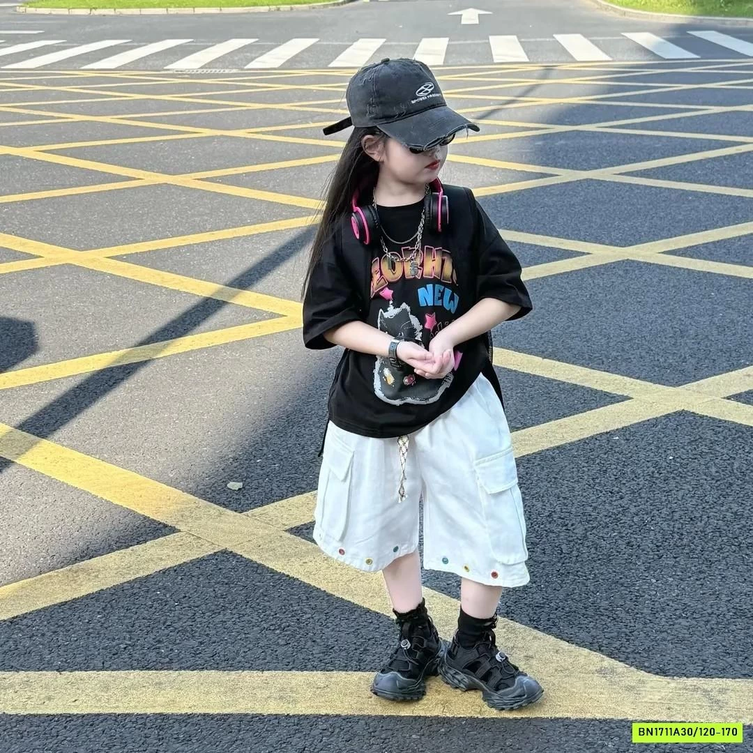 ÁO THUN MÈO MIX SHORT TÁN ĐINH