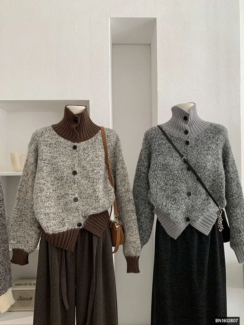 ÁO LEN LÔNG PHỐI CỔ CAO ĐÓNG CÚC