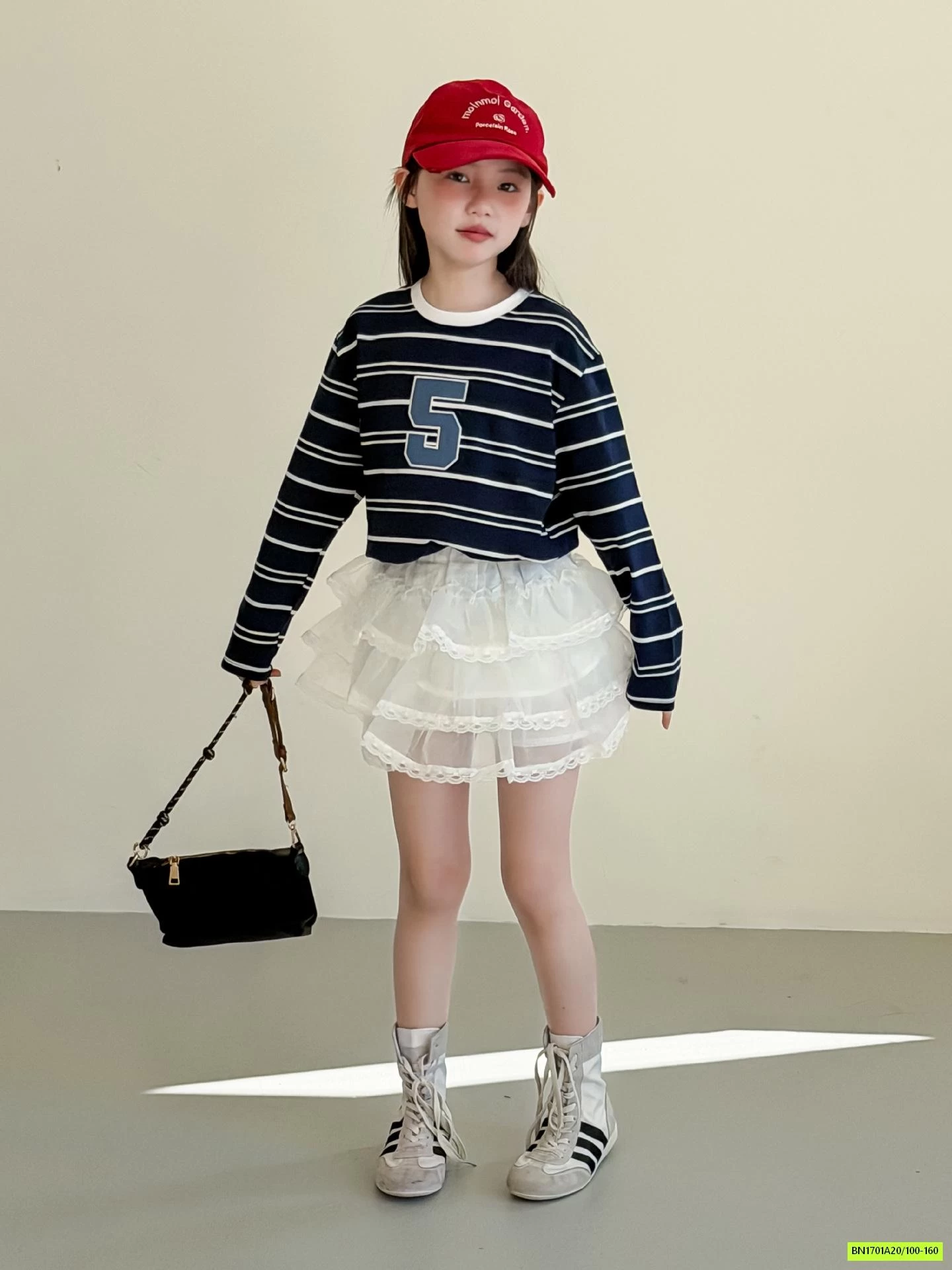 ÁO THUN KẺ MIX CV REN TRẮNG