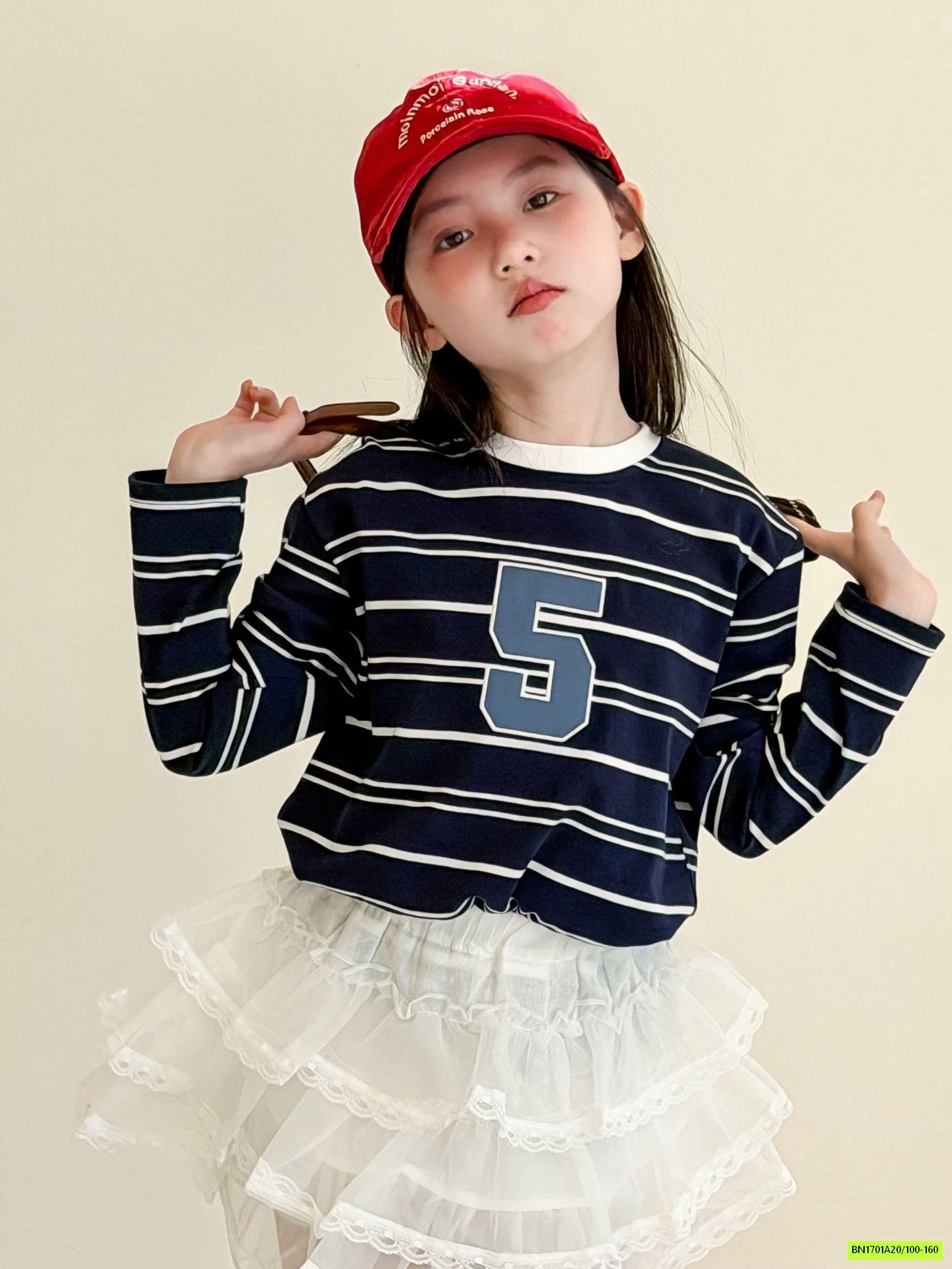 ÁO THUN KẺ MIX CV REN TRẮNG