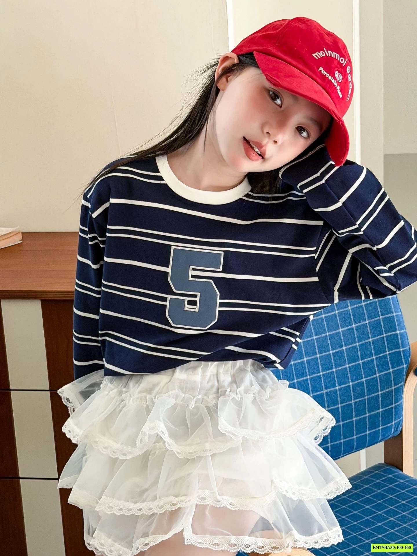 ÁO THUN KẺ MIX CV REN TRẮNG