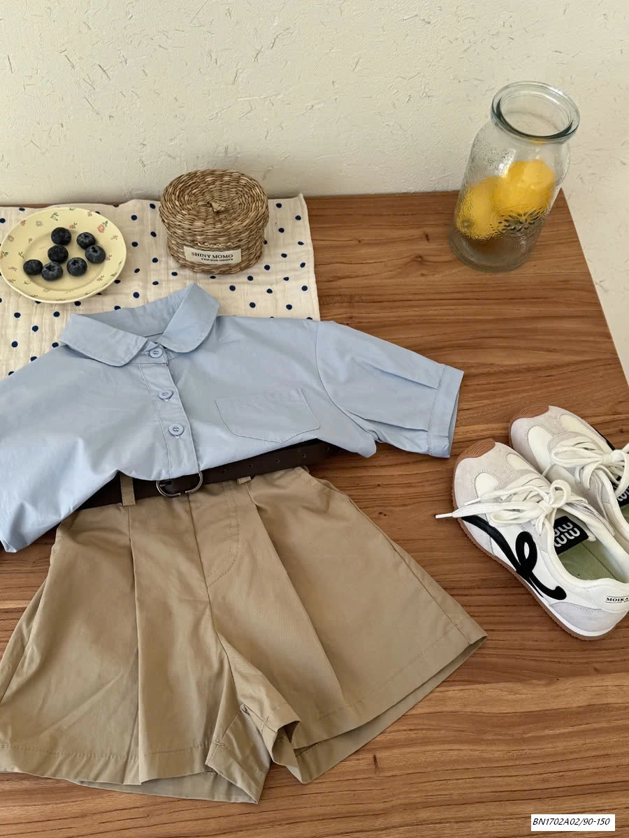 SƠ MI XANH MIX SHORT KAKI