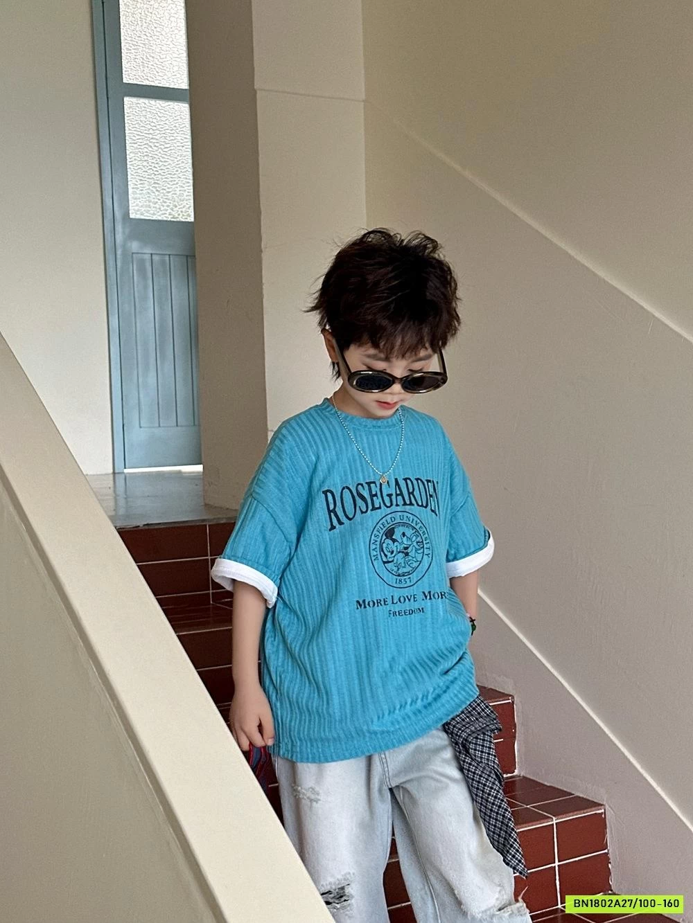 ÁO THUN XANH GÂN IN CHỮ AFTE