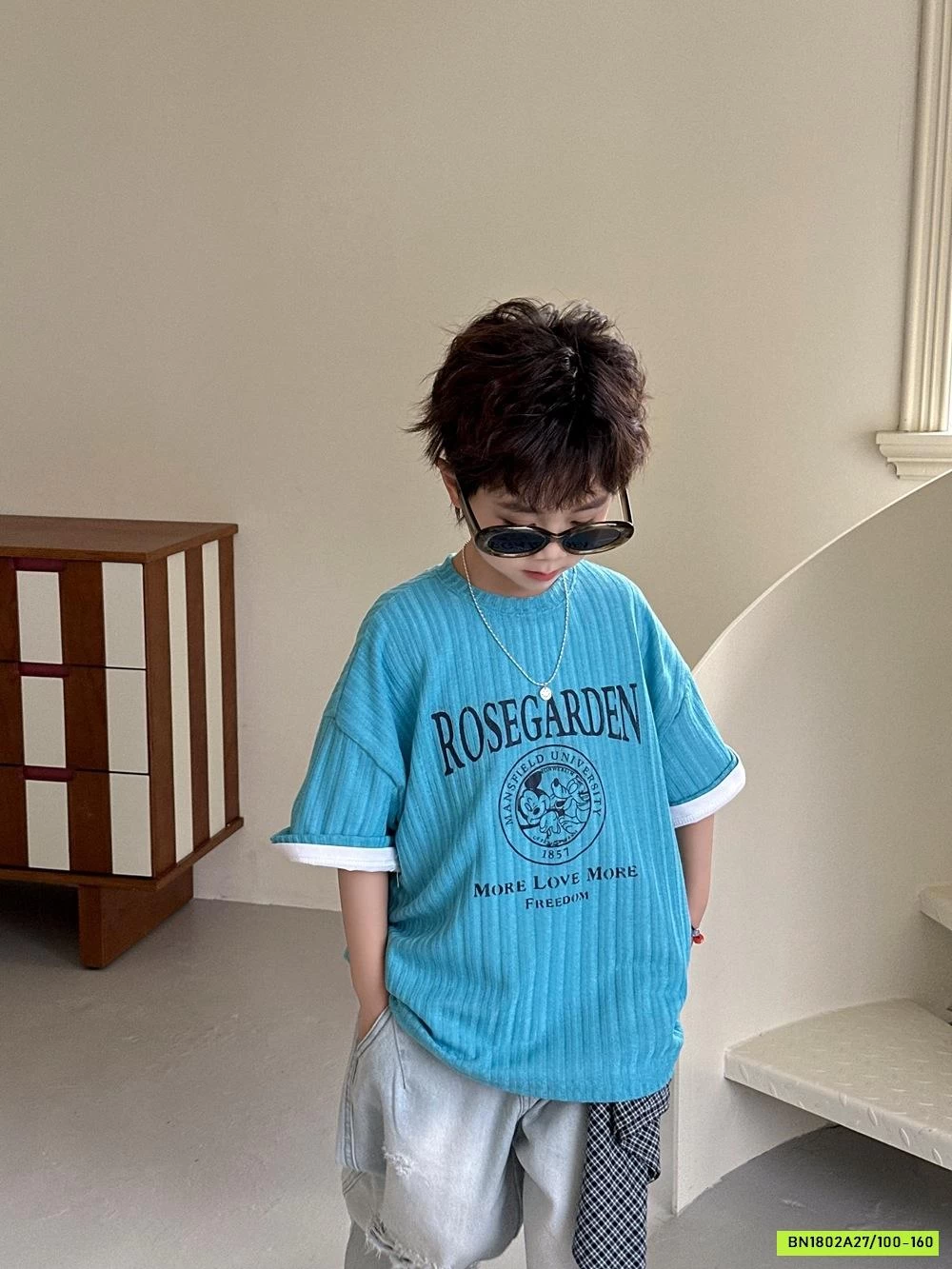 ÁO THUN XANH GÂN IN CHỮ AFTE