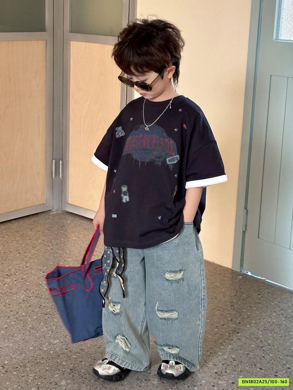 ÁO THUN ĐEN MIX JEANS SUÔNG TÁCH AFTE