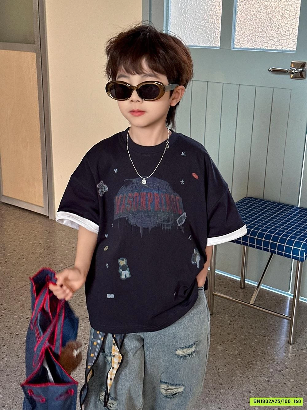 ÁO THUN ĐEN MIX JEANS SUÔNG TÁCH AFTE