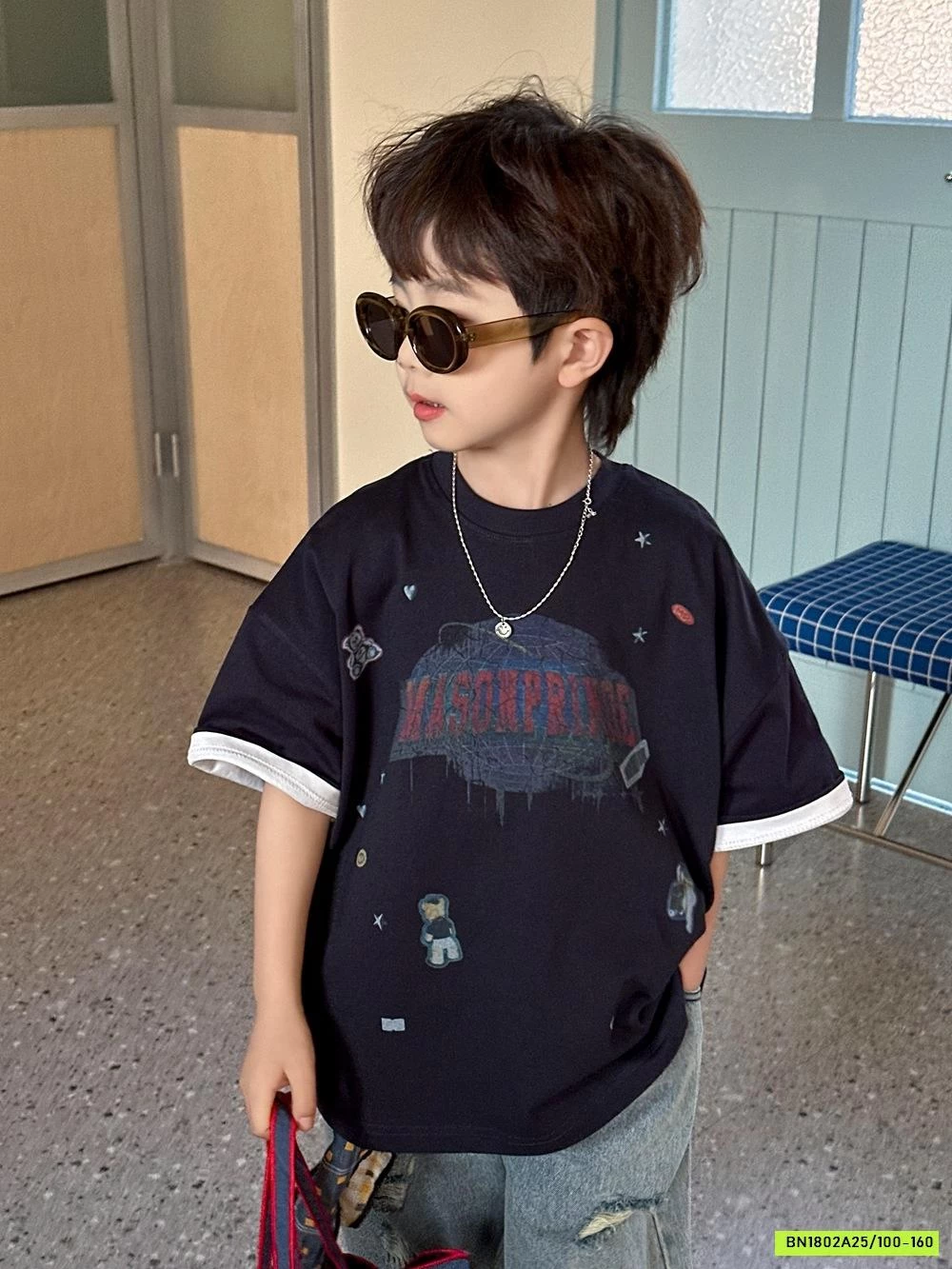 ÁO THUN ĐEN MIX JEANS SUÔNG TÁCH AFTE