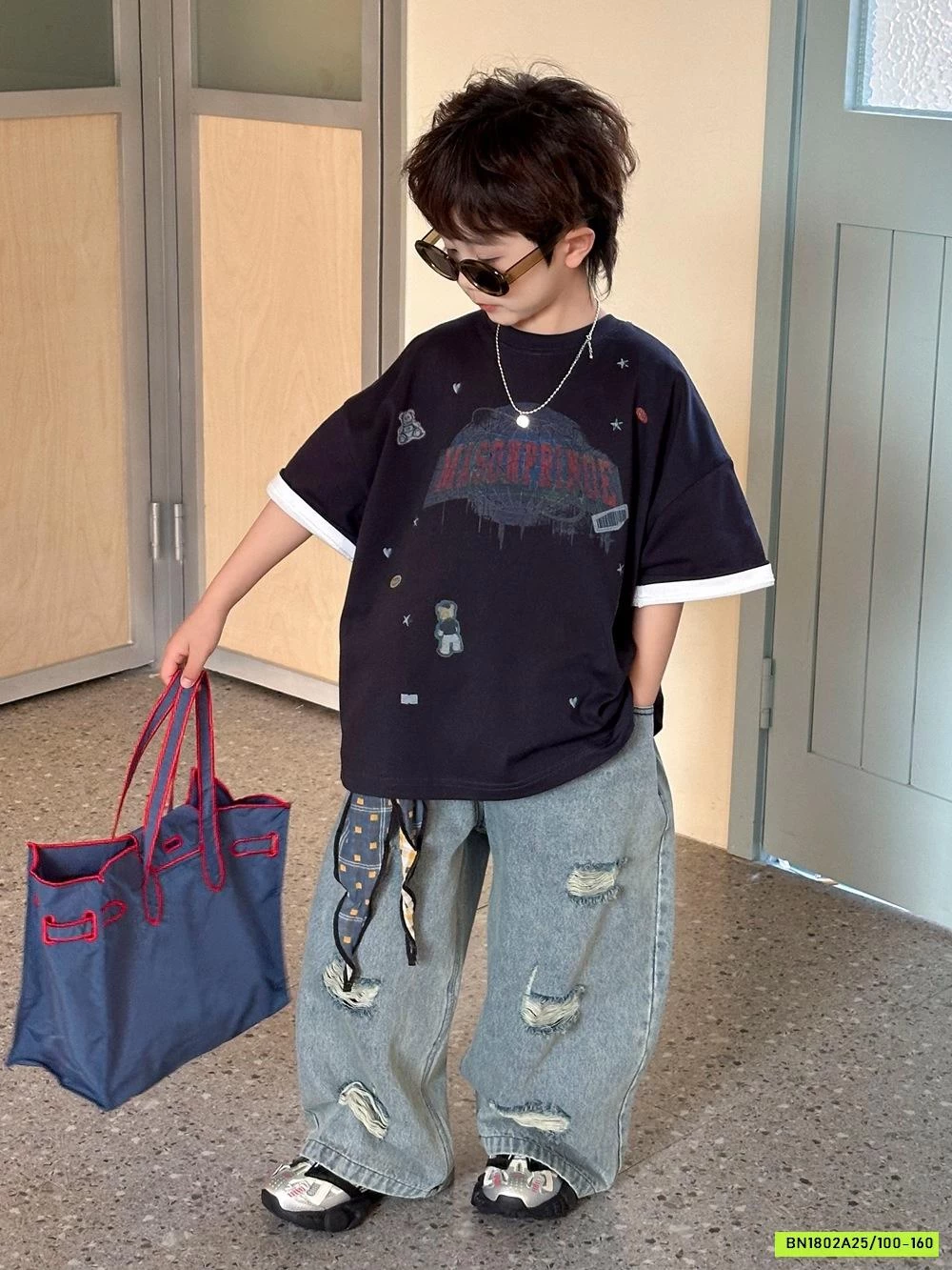 ÁO THUN ĐEN MIX JEANS SUÔNG TÁCH AFTE