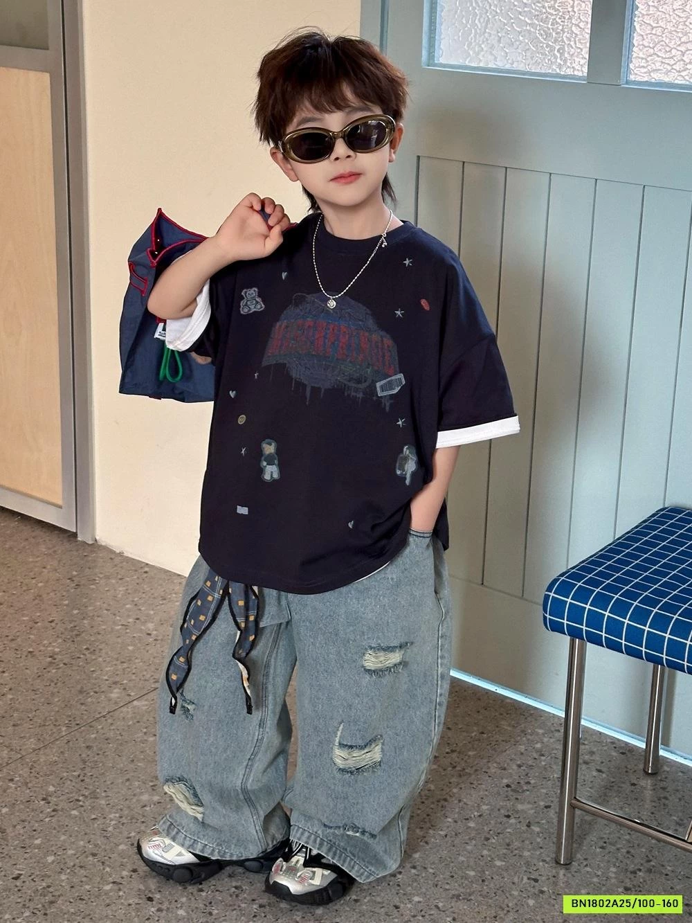 ÁO THUN ĐEN MIX JEANS SUÔNG TÁCH AFTE