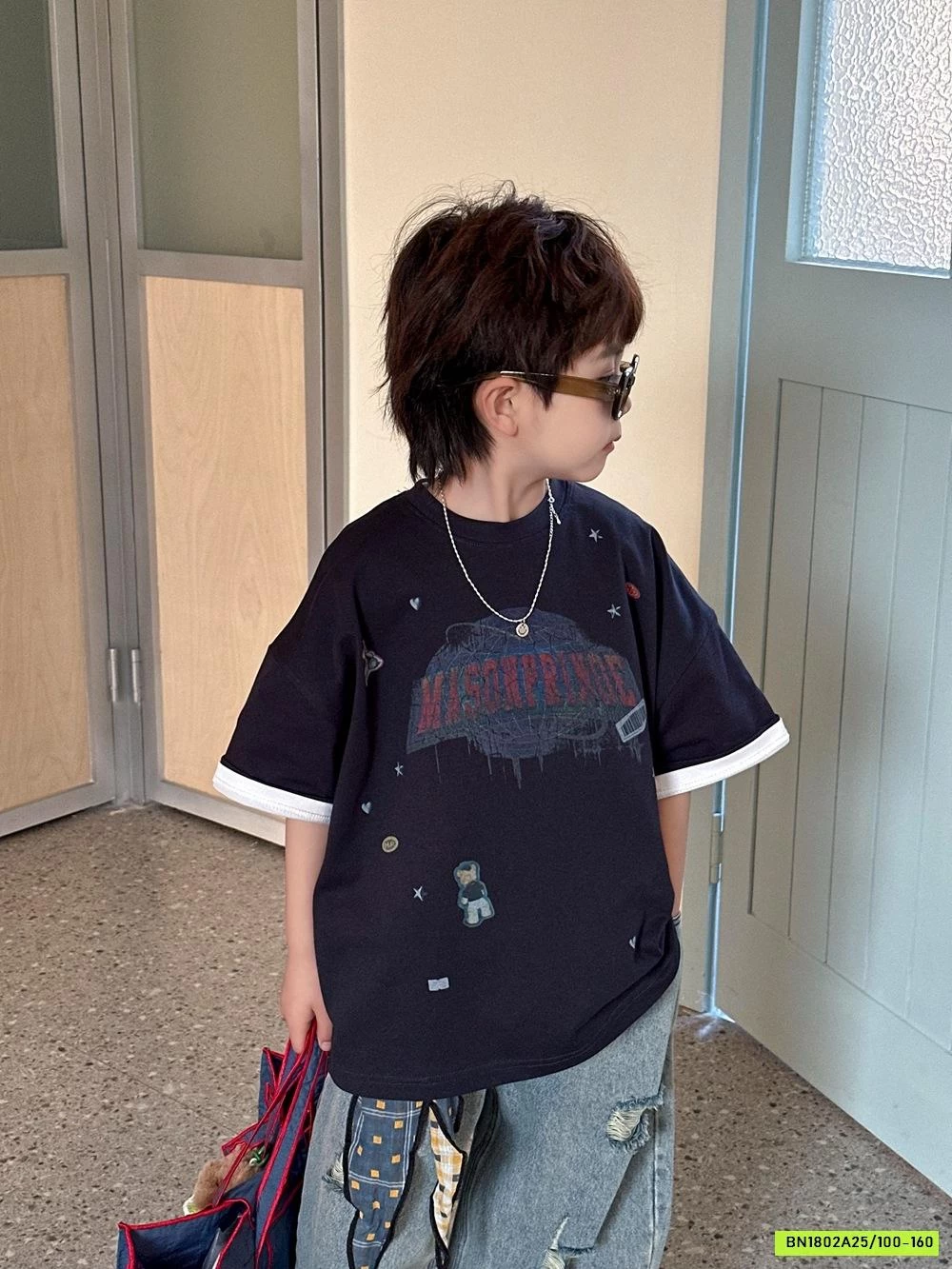 ÁO THUN ĐEN MIX JEANS SUÔNG TÁCH AFTE