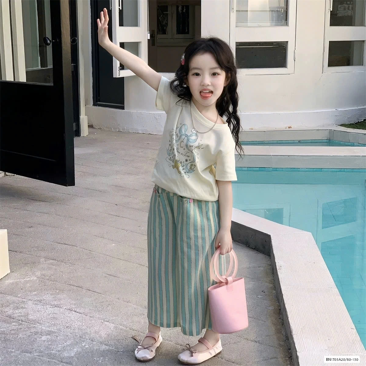 SÉT ÁO MIX QUẦN SUÔNG SỌC XANH