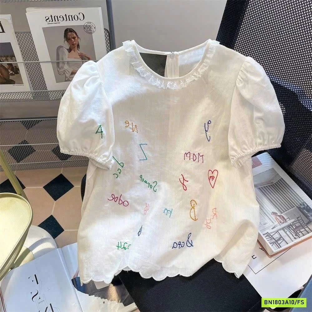 SƠ MI TAY BỒNG THÊU CHỮ