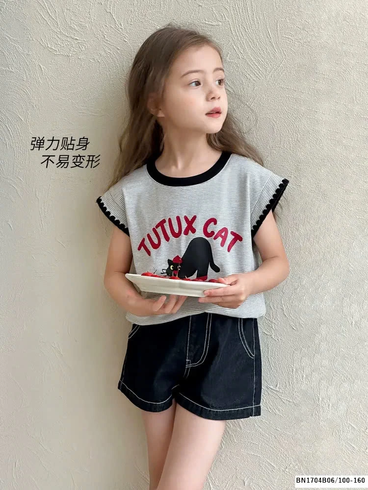 ÁO THUN TAY HẾN PHỐI VIỀN CON MÈO