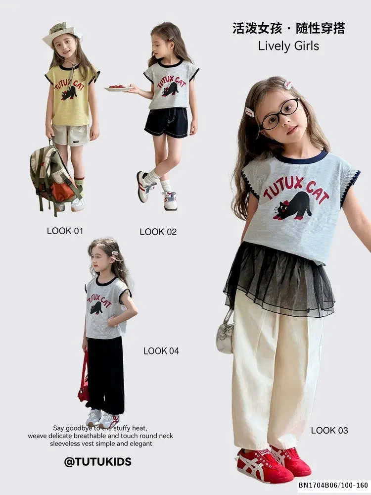 ÁO THUN TAY HẾN PHỐI VIỀN CON MÈO