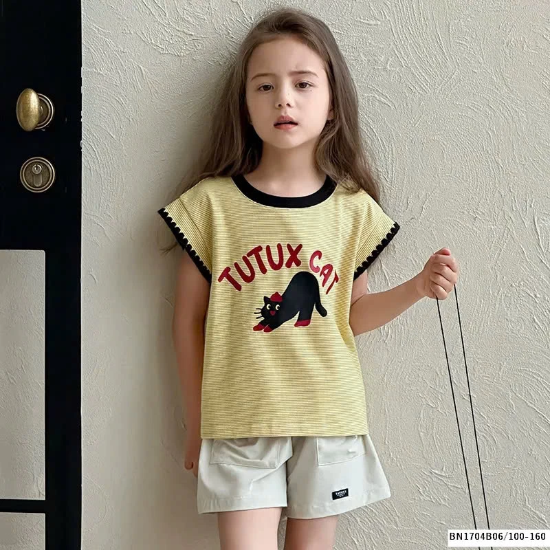 ÁO THUN TAY HẾN PHỐI VIỀN CON MÈO