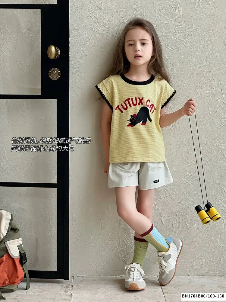 ÁO THUN TAY HẾN PHỐI VIỀN CON MÈO