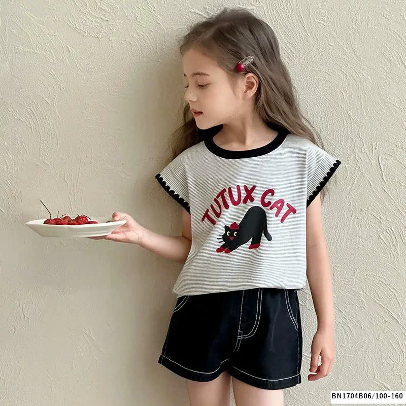 ÁO THUN TAY HẾN PHỐI VIỀN CON MÈO