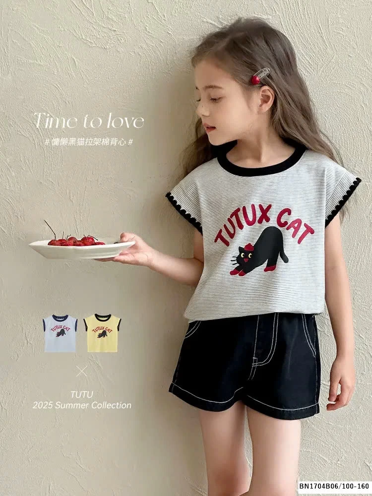 ÁO THUN TAY HẾN PHỐI VIỀN CON MÈO