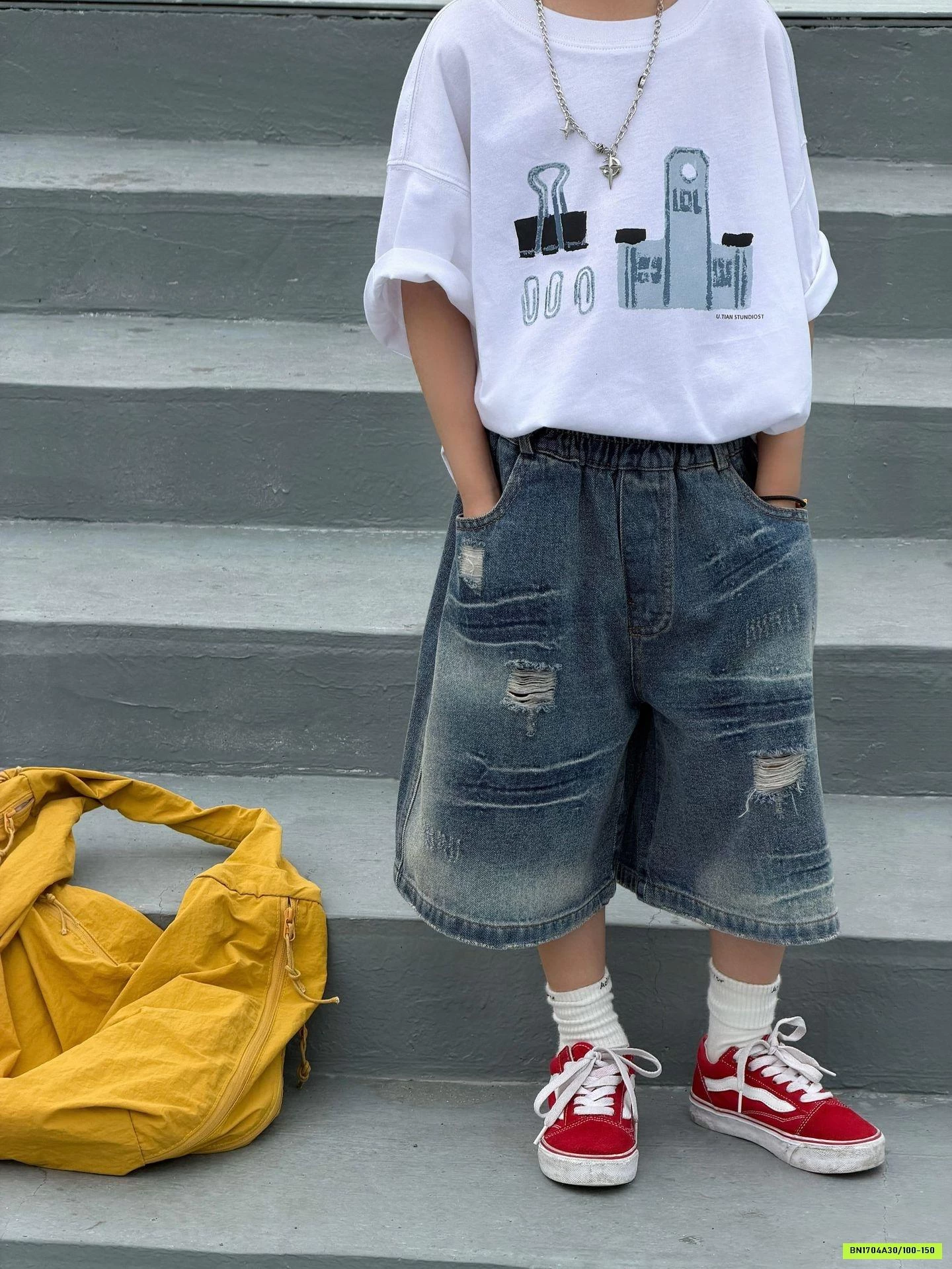 SHORT JEANS BẠC MÀU RÁCH GỐI WUDIBOOM