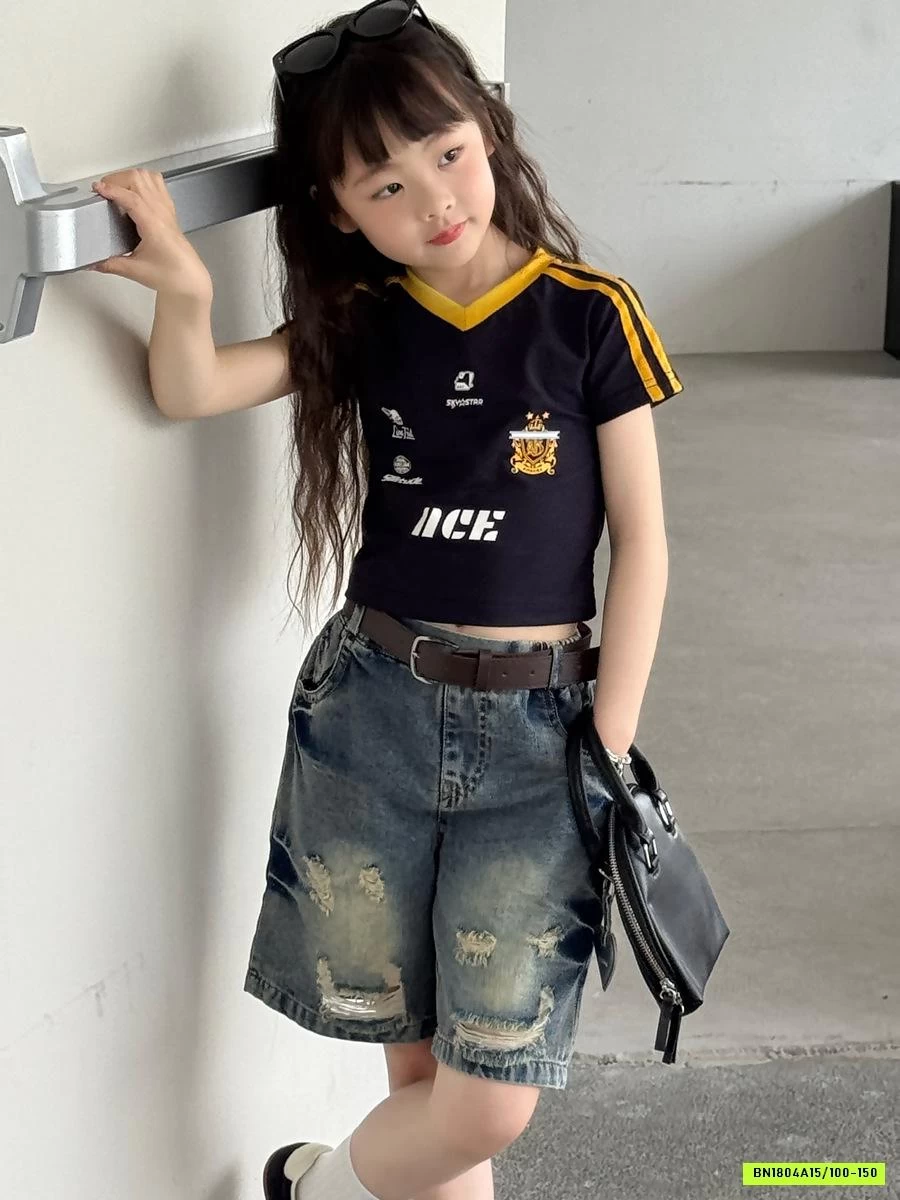 ÁO THỂ THAO CROPTOP MIX SHORT JEANS YUKIDS
