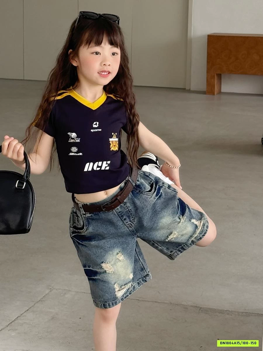 ÁO THỂ THAO CROPTOP MIX SHORT JEANS YUKIDS