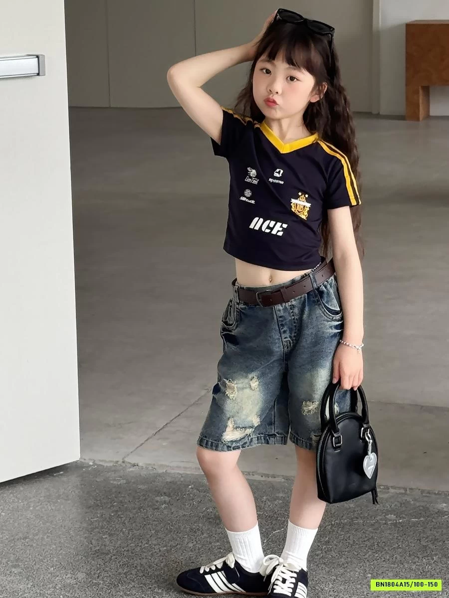 ÁO THỂ THAO CROPTOP MIX SHORT JEANS YUKIDS