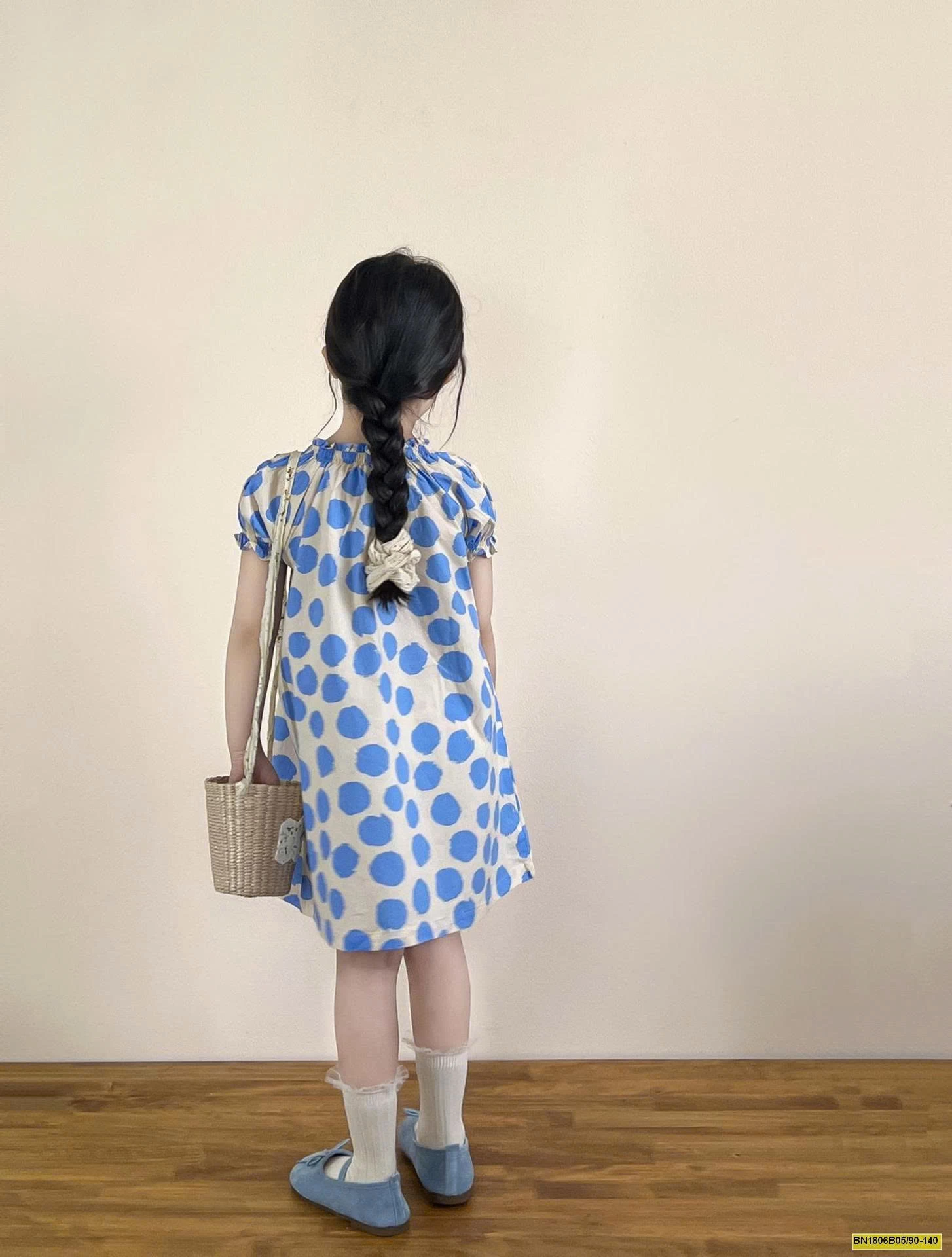 ĐẦM CHẤM BI XANH TAY BỒNG