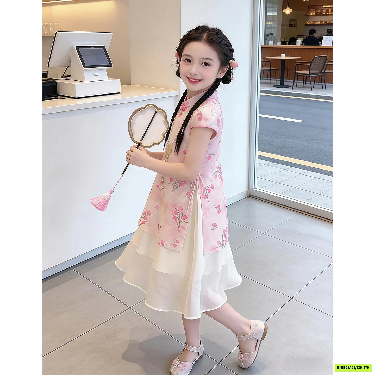 VÁY SƯỜN XÁM HOA HỒNG CÁCH TÂN