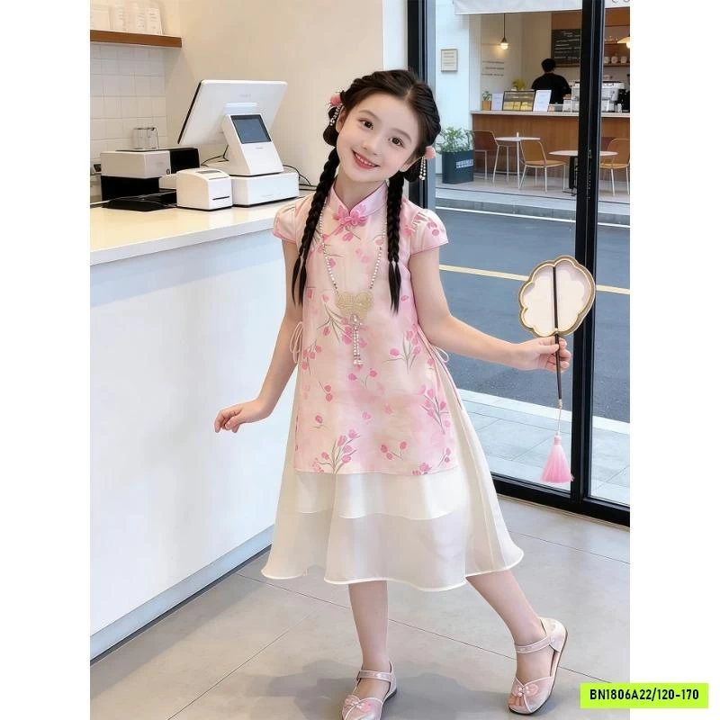 VÁY SƯỜN XÁM HOA HỒNG CÁCH TÂN