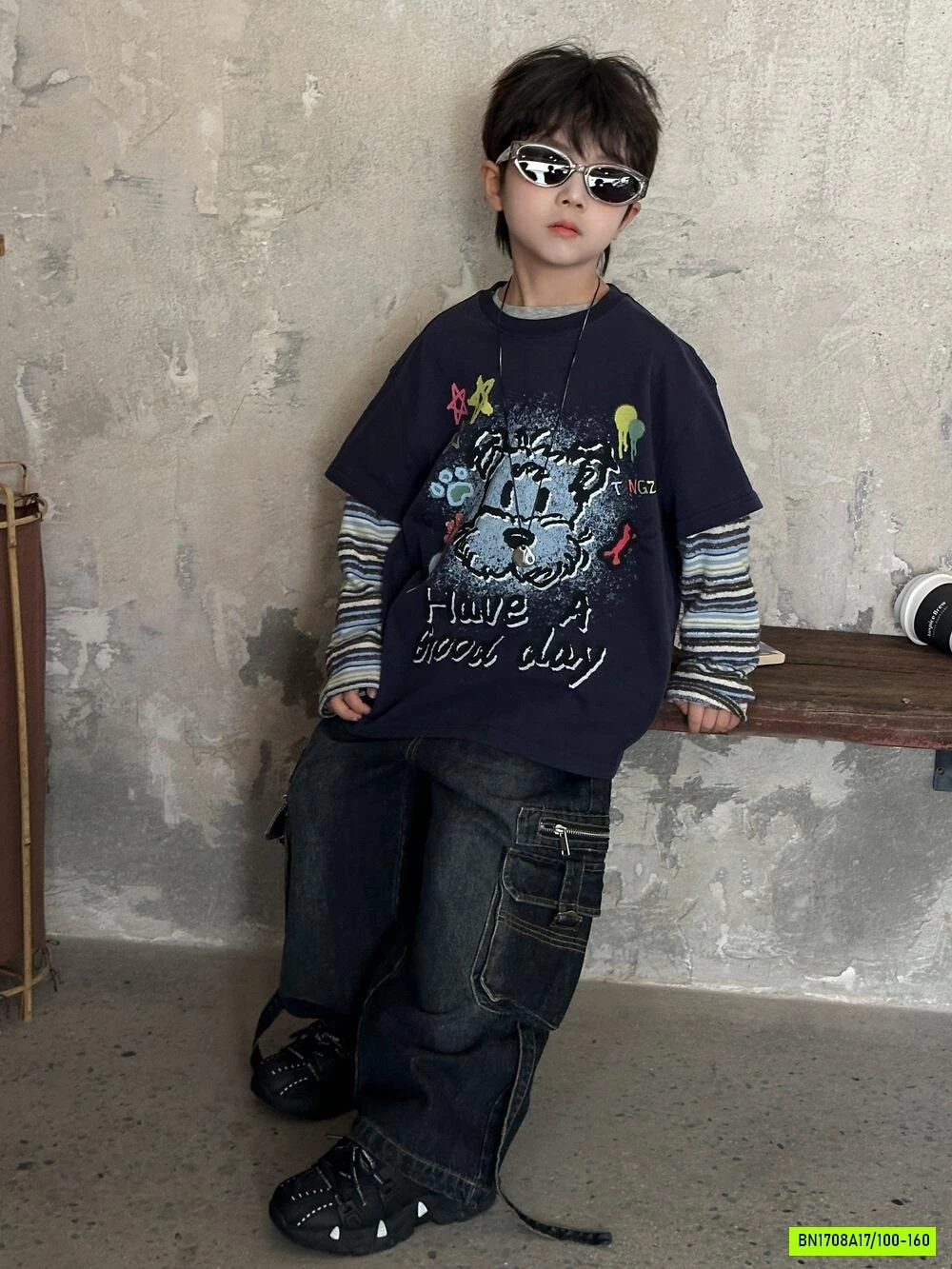 ÁO 2 LỚP TAY KẺ MIX JEANS TÚI HỘP AFTE
