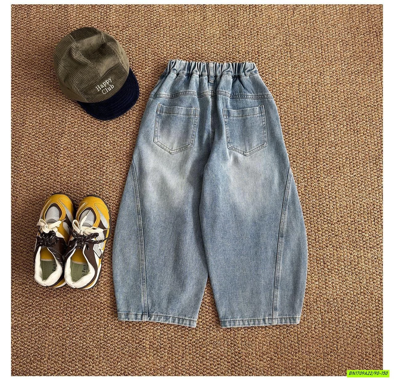 JEANS BAGGY BẠC GỐI GÂN TRƯỚC AOAOKIDS