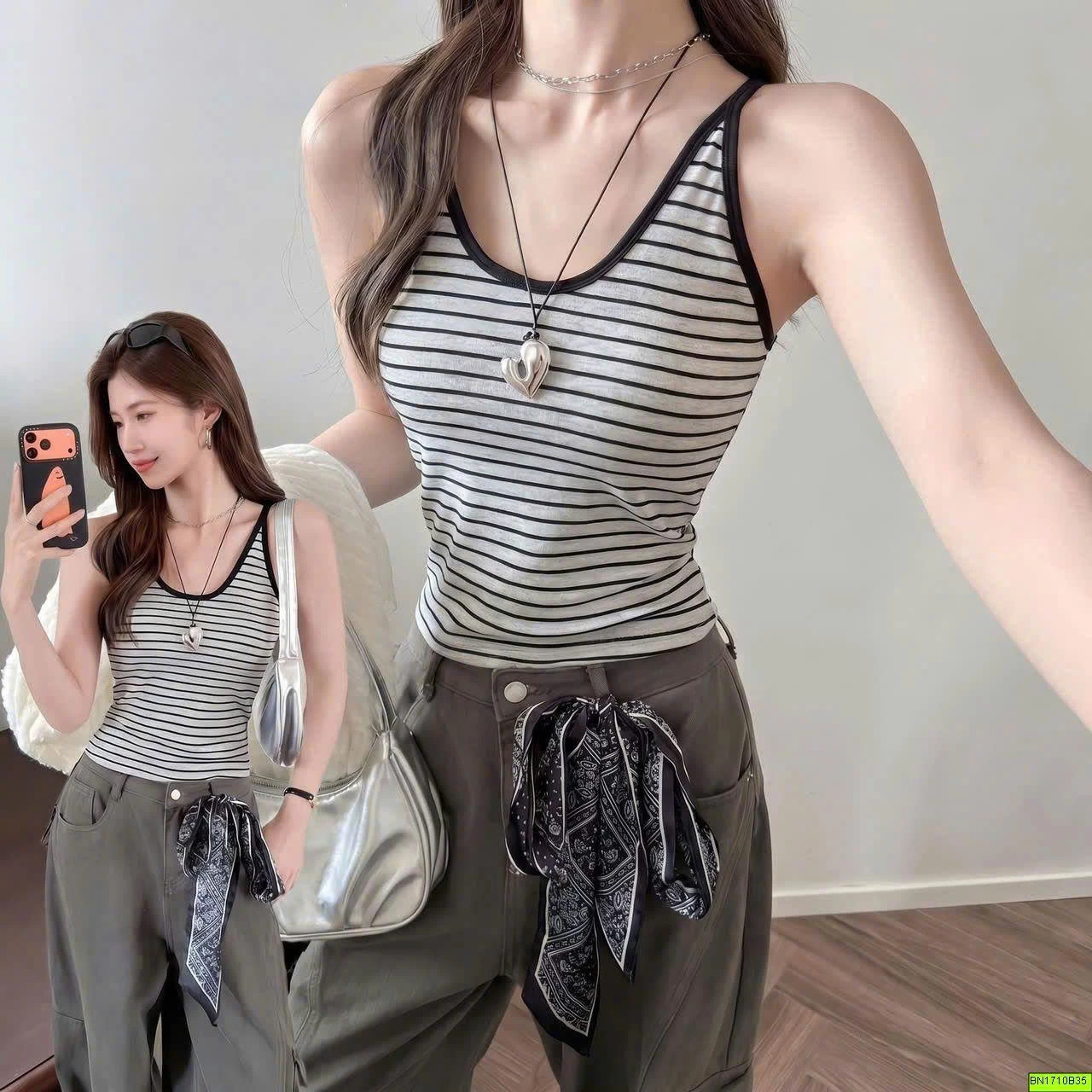 ÁO HAI DÂY KẺ NGANG CÓ ĐỆM NGỰC