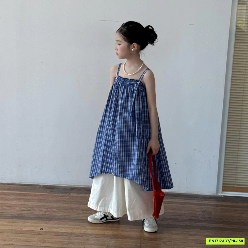 ĐẦM MAXI 2 DÂY CARO XANH KUMAI