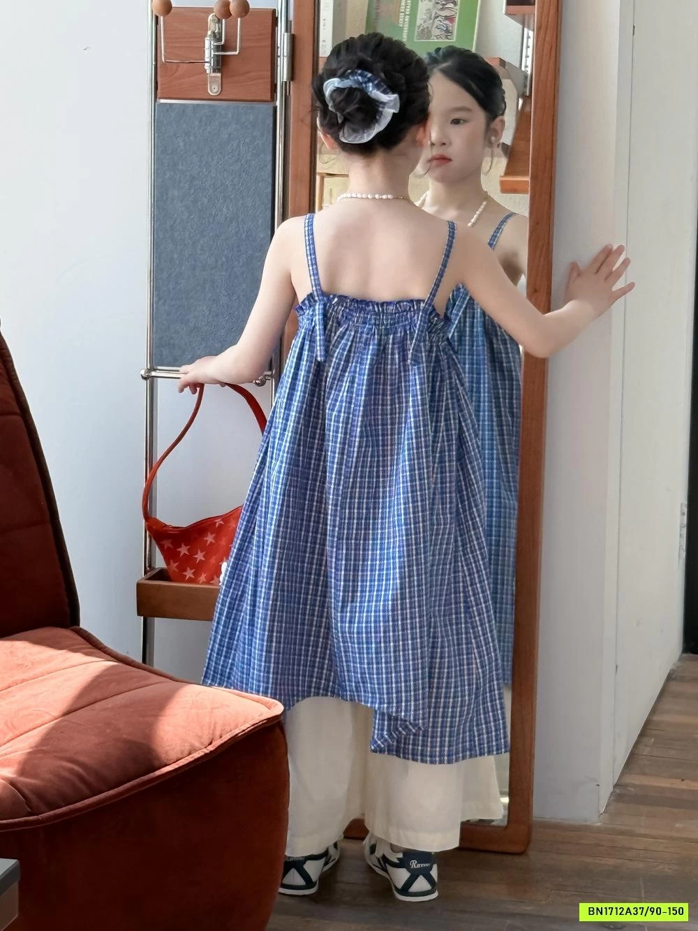 ĐẦM MAXI 2 DÂY CARO XANH KUMAI