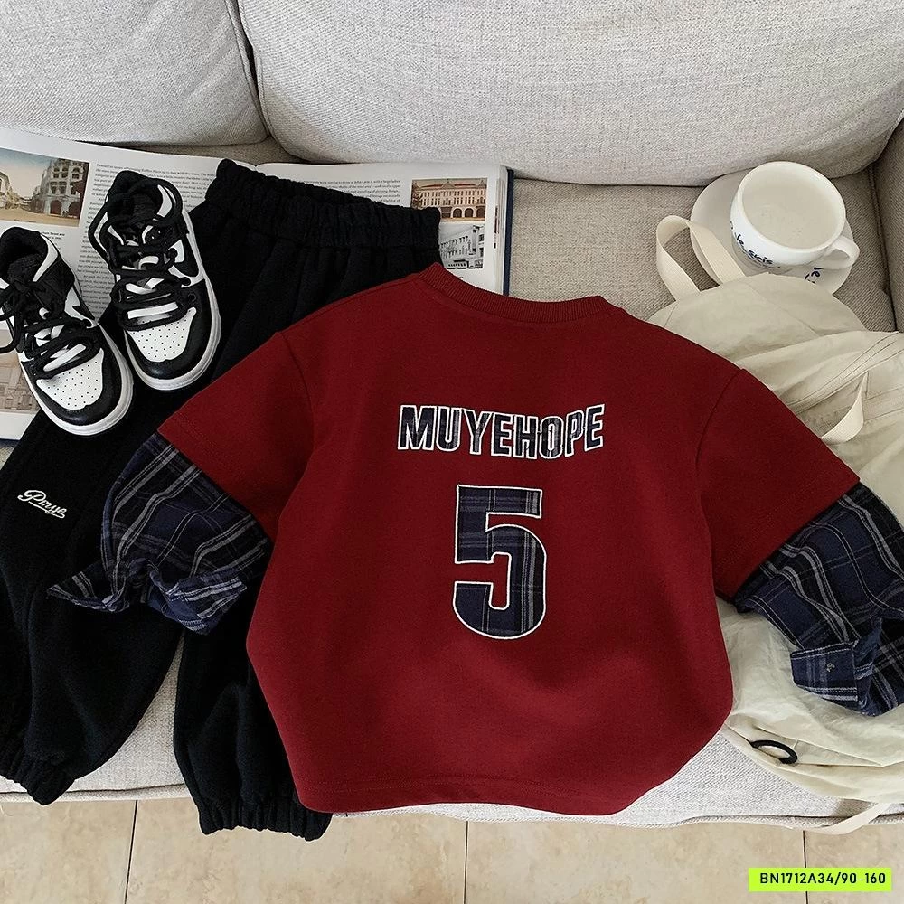 ÁO NỈ ĐỎ SỐ 5 TAY CARO MUYE